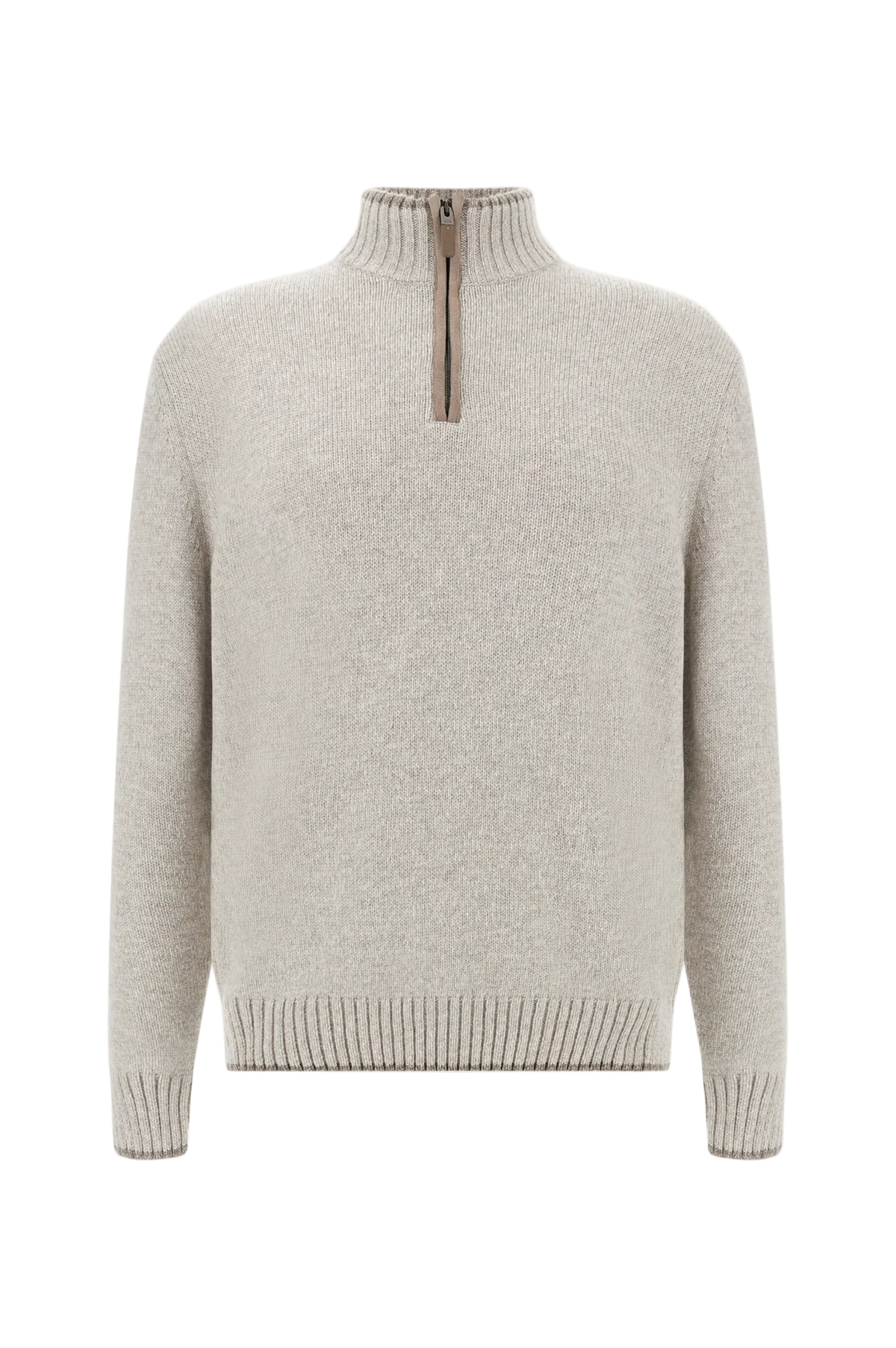 MEN'S KNITTED CASHMERE WOOL ZIPPED SWEATER | INTRECCIATO BEIGE -
