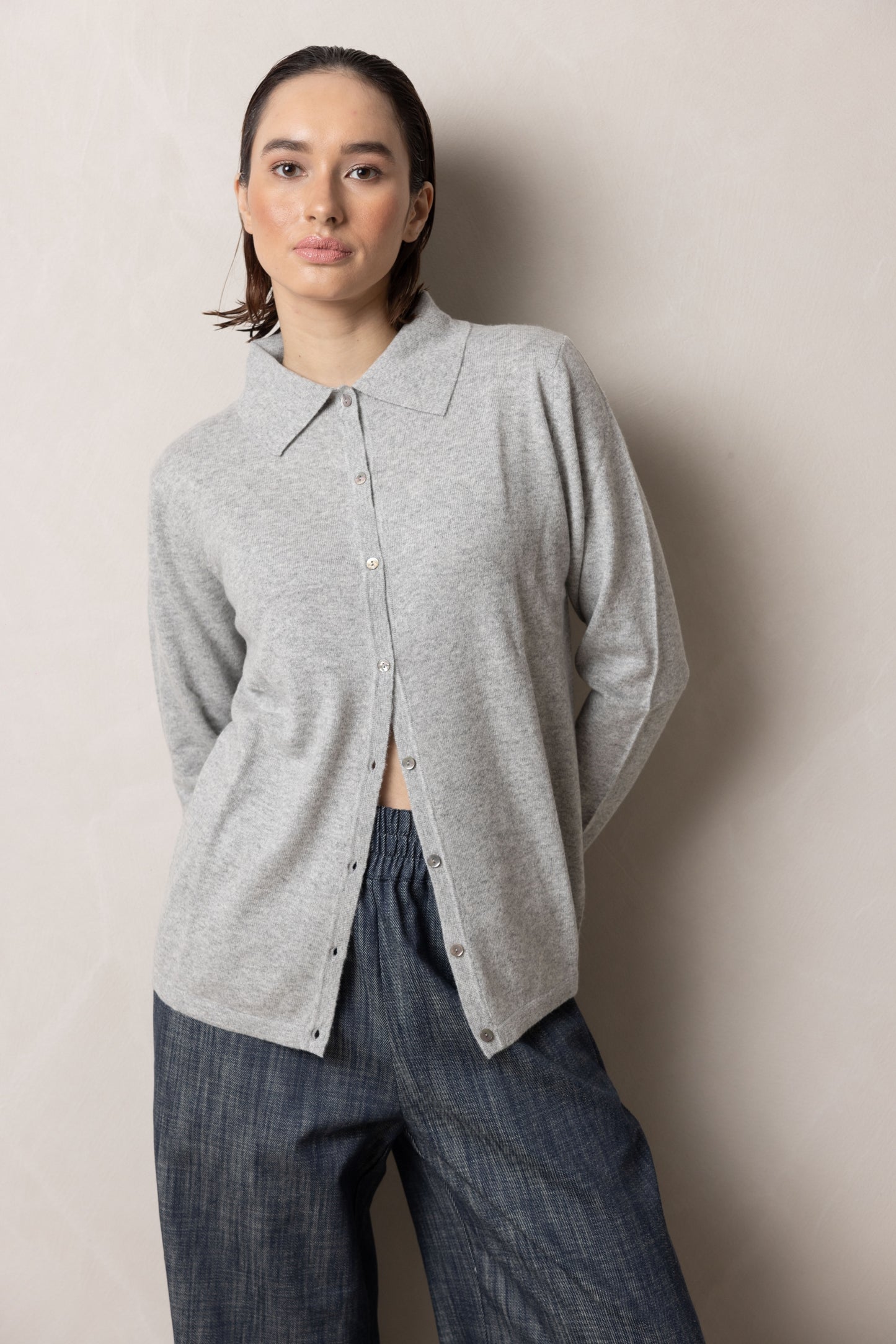 Polo Short Cardigan | grey