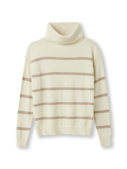 Striped Turtleneck Sweater | ecru striped