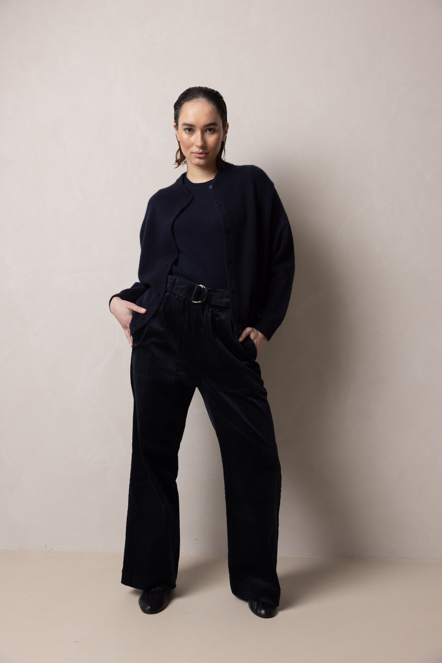 Corduroy pants with belt | navy