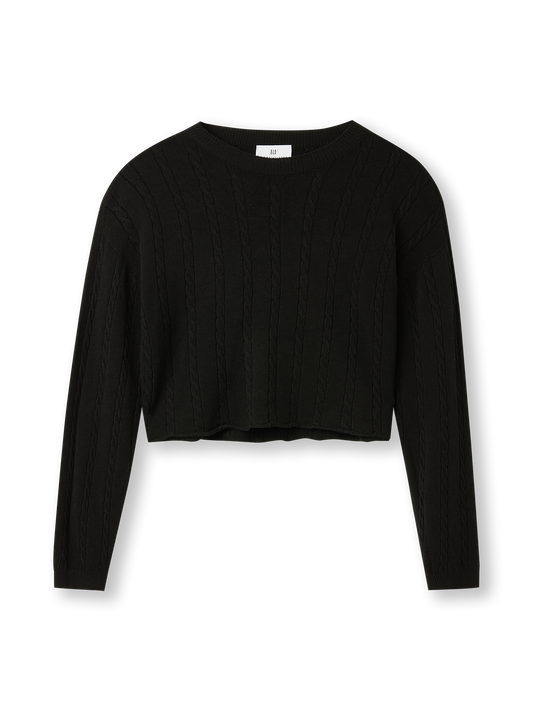Cropped Cable Sweater | black