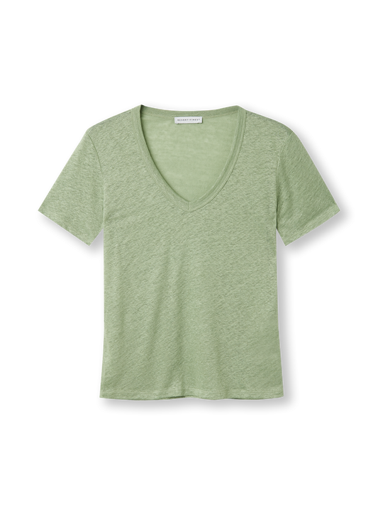 V-neck T-shirt | Linnen | khaki