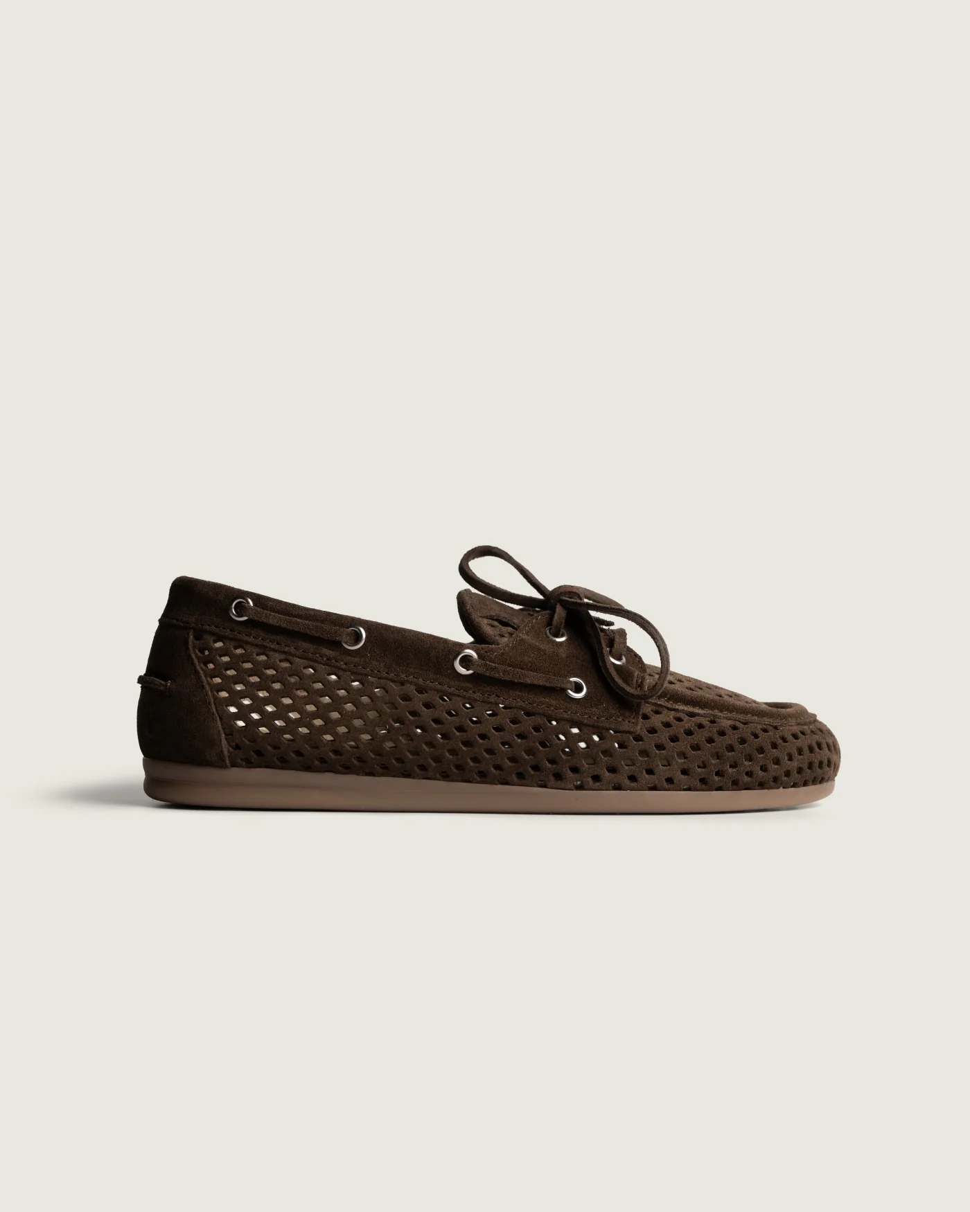 Boat Loafer Perforated - Suede | Dark brown