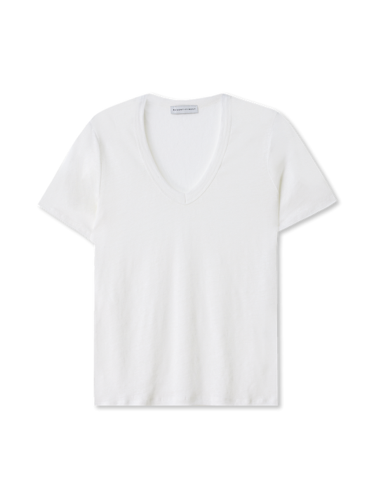 T-shirt V Hals | Linnen | white