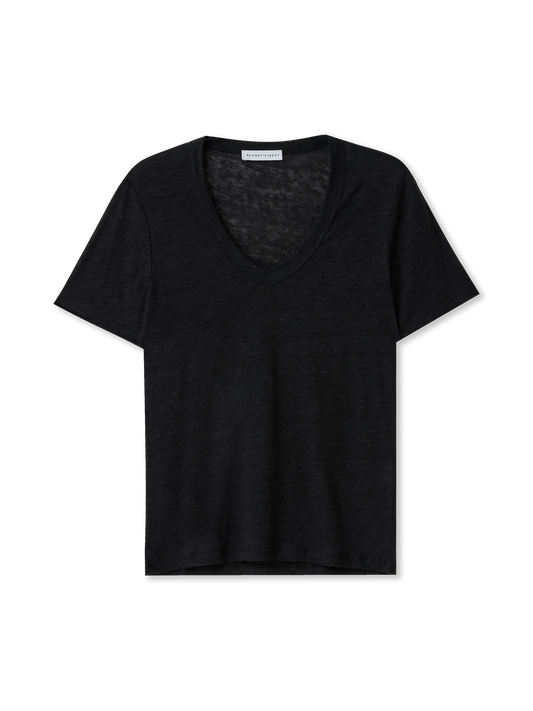 T-shirt V Hals | Linnen | black